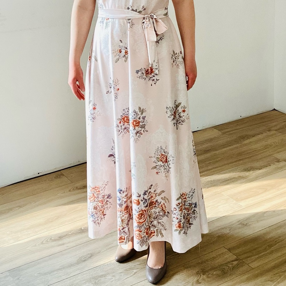 Vintage | Handmade Cottagecore Prairie Belted Pink Floral Maxi Dress - Picture 8 of 10